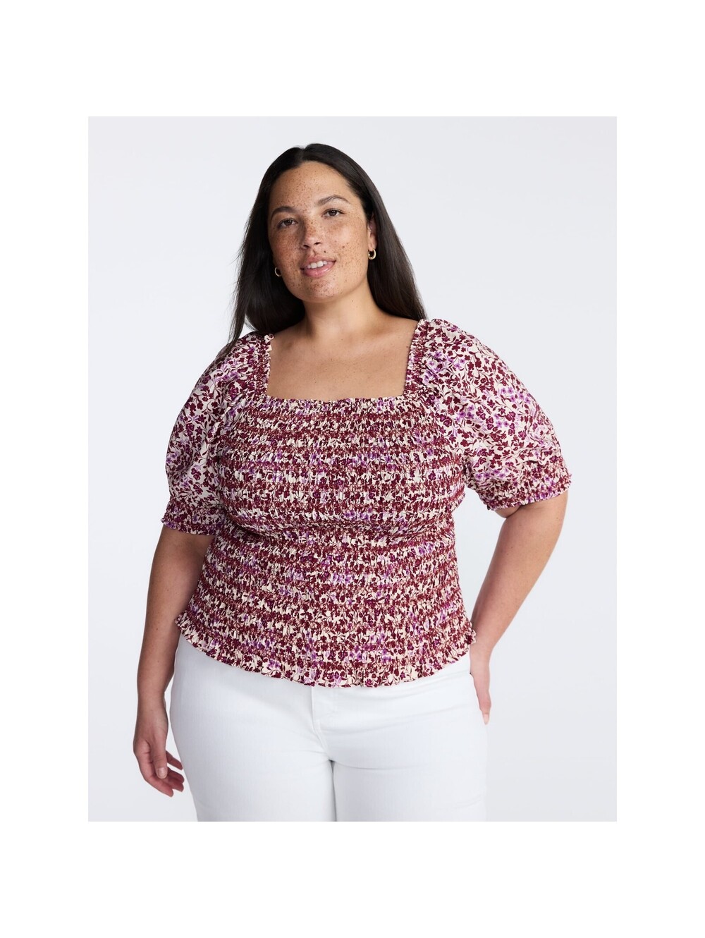 Terra and Sky Women’s Plus Smocked Blouse with Elbow Length Sleeves 4X